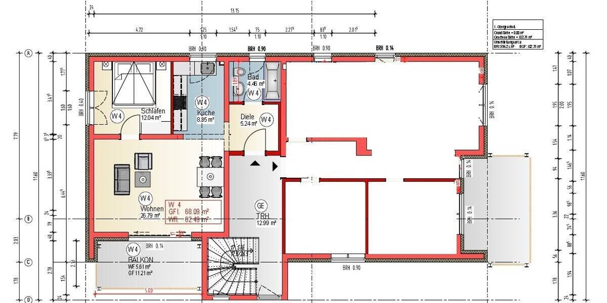 Etagenwohnung Saarbrücken Alt-Saarbrücken - 2 Zimmer, 62 m&sup2;, 290.000&euro; | Angebot:26472736