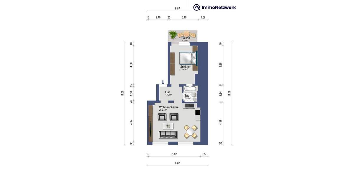 Etagenwohnung Saarbrücken / Malstatt Malstatt - 2 Zimmer, 44 m&sup2;, 58.000&euro; | Angebot:25714043