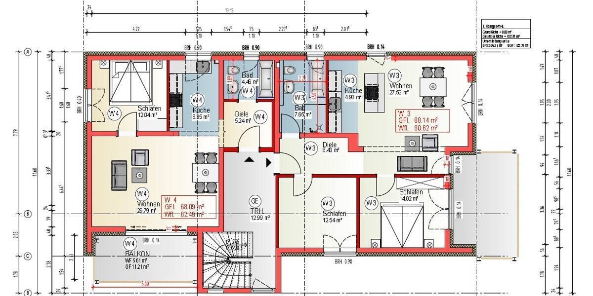 Etagenwohnung Saarbrücken Alt-Saarbrücken - 2 Zimmer, 62 m&sup2;, 290.000&euro; | Angebot:26472736