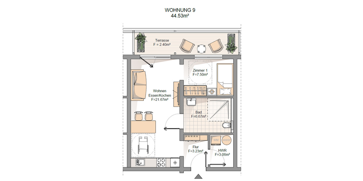 Etagenwohnung Schiffweiler - 1 Zimmer, 44 m&sup2;, 166.082&euro; | Angebot:25746645