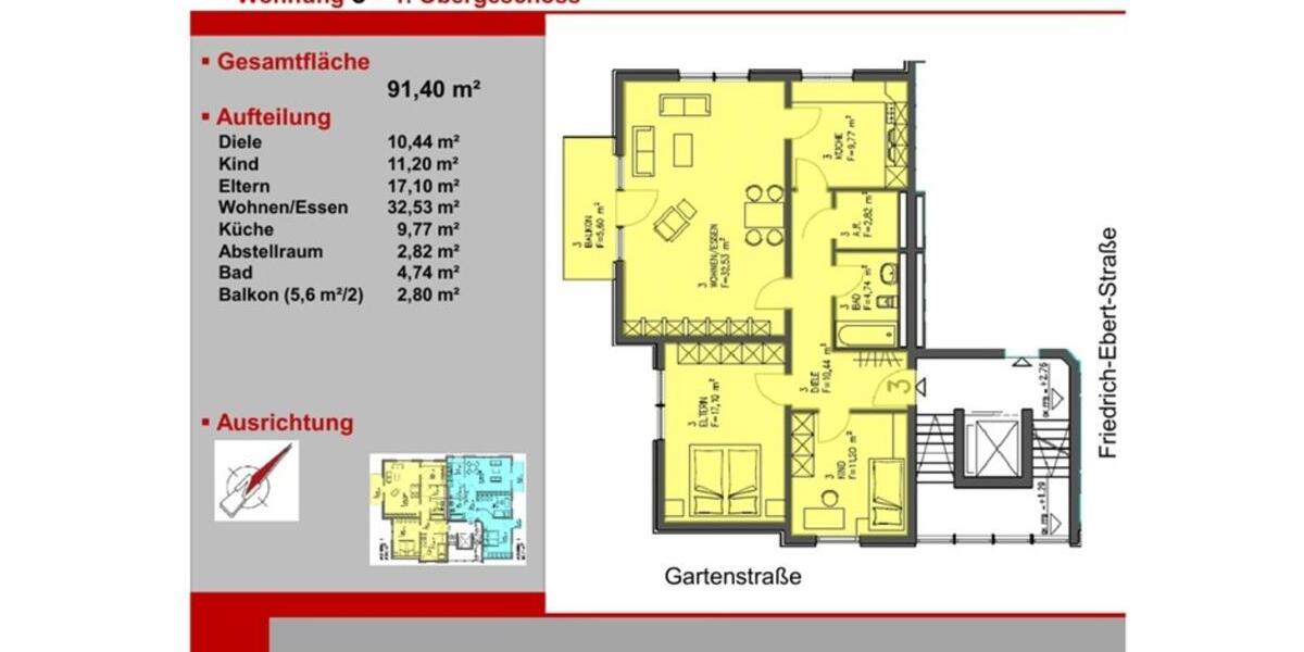 Etagenwohnung Bous - 3 Zimmer, 91 m&sup2;, 910&euro; | Angebot:25931481