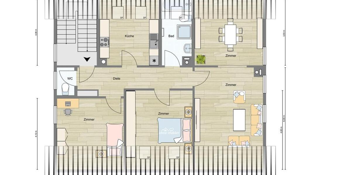 Dachgeschoßwohnung Saarbrücken Neue Bremm - 3.5 Zimmer, 98 m&sup2;, 950&euro; | Angebot:24224590