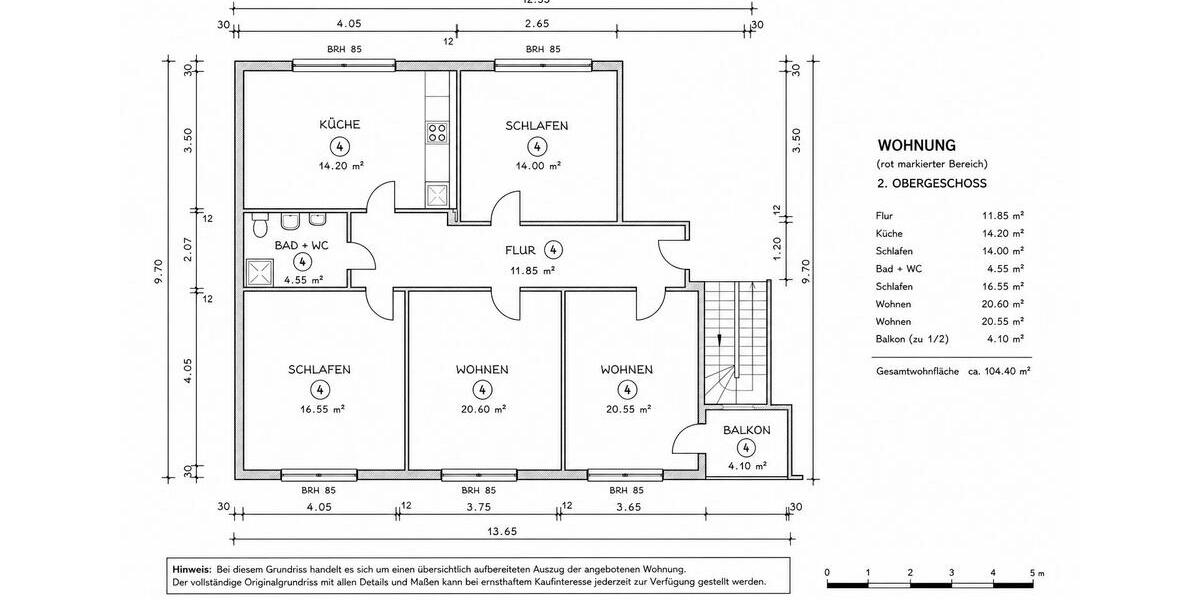 Etagenwohnung Saarbrücken - 4 Zimmer, 104 m&sup2;, 359.000&euro; | Angebot:26997213