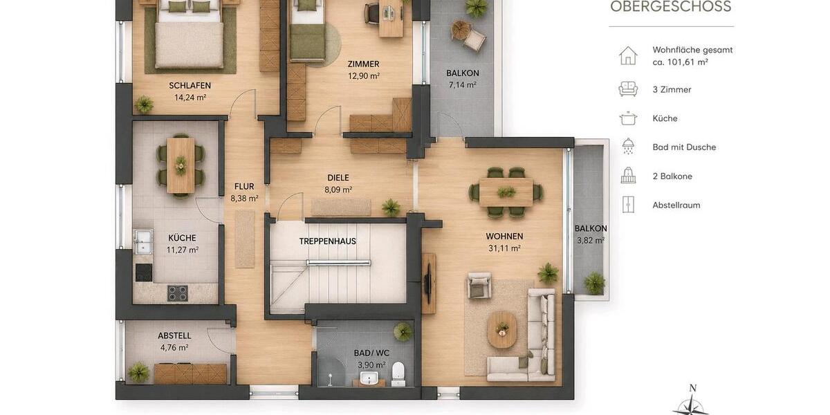 Etagenwohnung Bexbach - 3 Zimmer, 100 m&sup2;, 800&euro; | Angebot:26635844