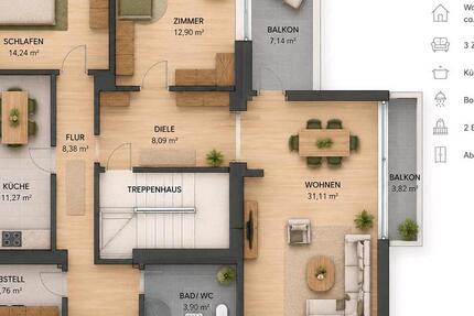 Wohnung Bexbach - 3 Zimmer, 100 m&sup2;, 800&euro; | Angebot:26635844