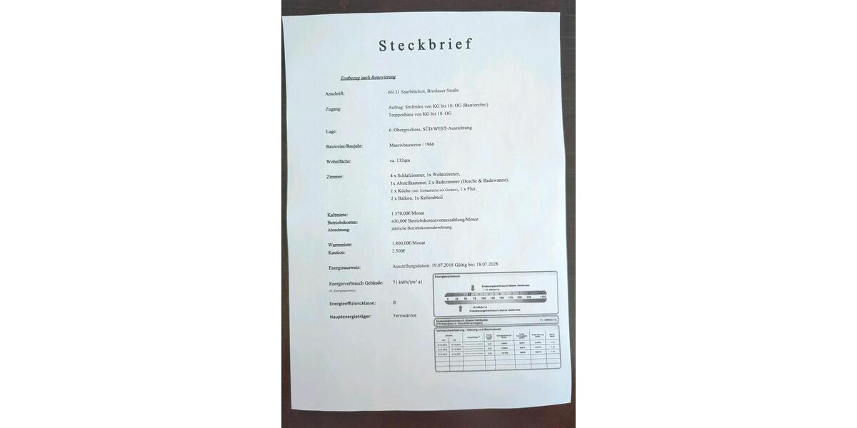 Etagenwohnung Saarbrücken Eschberg - 5 Zimmer, 132 m&sup2;, 1.185&euro; | Angebot:26398758
