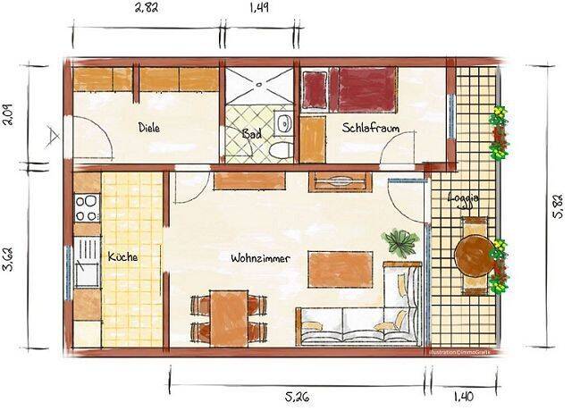 Etagenwohnung Saarbrücken - Rastpfuhl Malstatt - 1 Zimmer, 43 m&sup2;, 435&euro; | Angebot:25698740