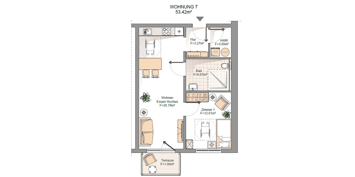 Etagenwohnung Schiffweiler - 2 Zimmer, 53 m&sup2;, 194.970&euro; | Angebot:25780760