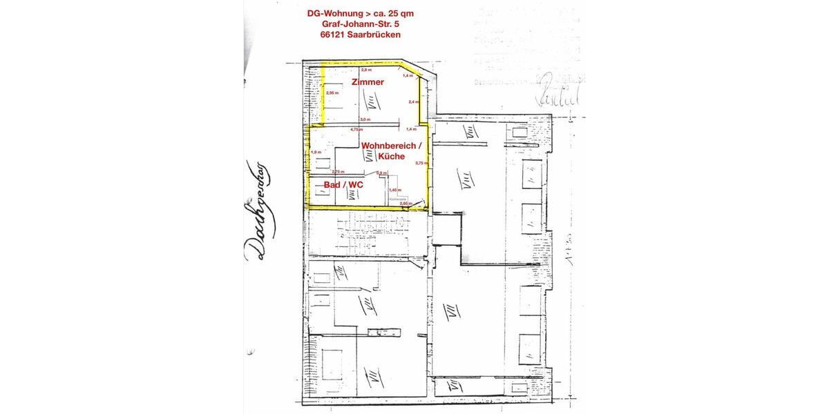 Dachgeschoßwohnung Saarbrücken Eschberg - 1 Zimmer, 25 m&sup2;, 560&euro; | Angebot:24784429