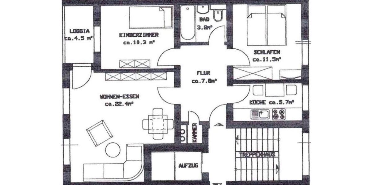 Etagenwohnung Saarbrücken Neue Bremm - 3 Zimmer, 63 m&sup2;, 770&euro; | Angebot:26625492