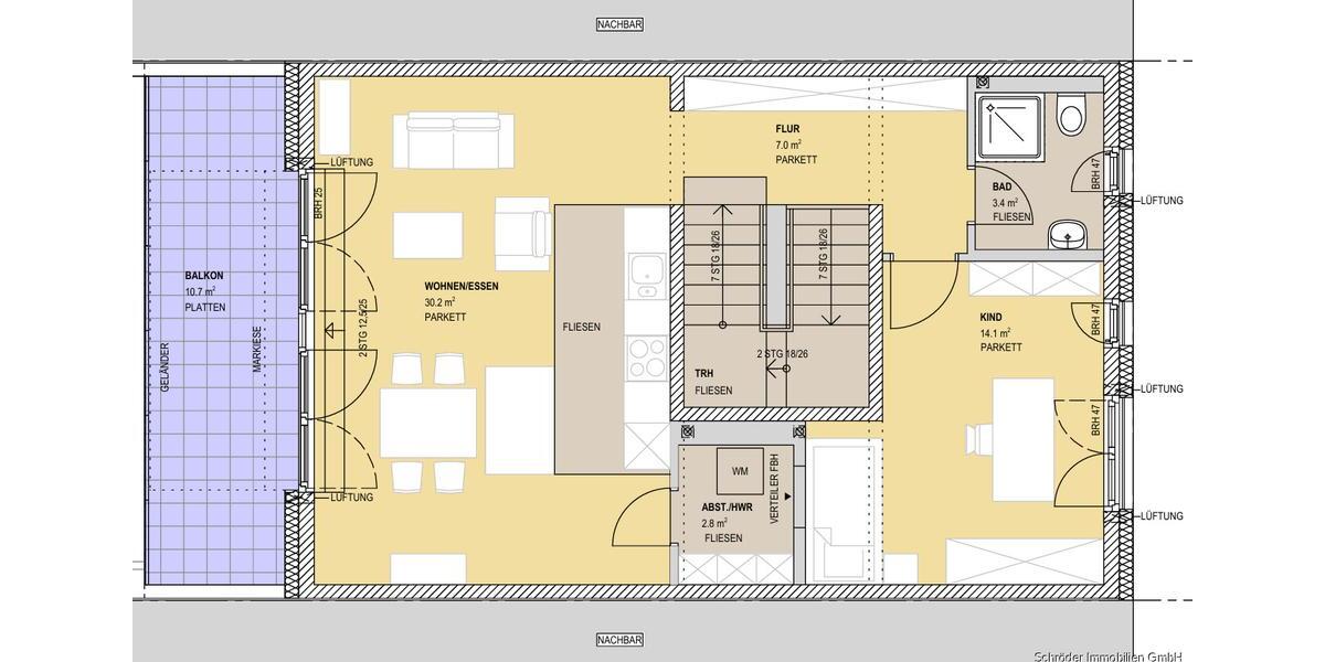 Maisonettenwohnung Saarbrücken Neue Bremm - 3 Zimmer, 83 m&sup2;, 1.120&euro; | Angebot:24780729