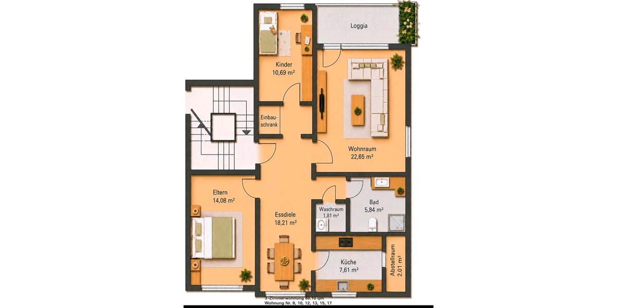 Etagenwohnung Saarbrücken Eschberg - 3 Zimmer, 88 m&sup2;, 245.000&euro; | Angebot:26749794